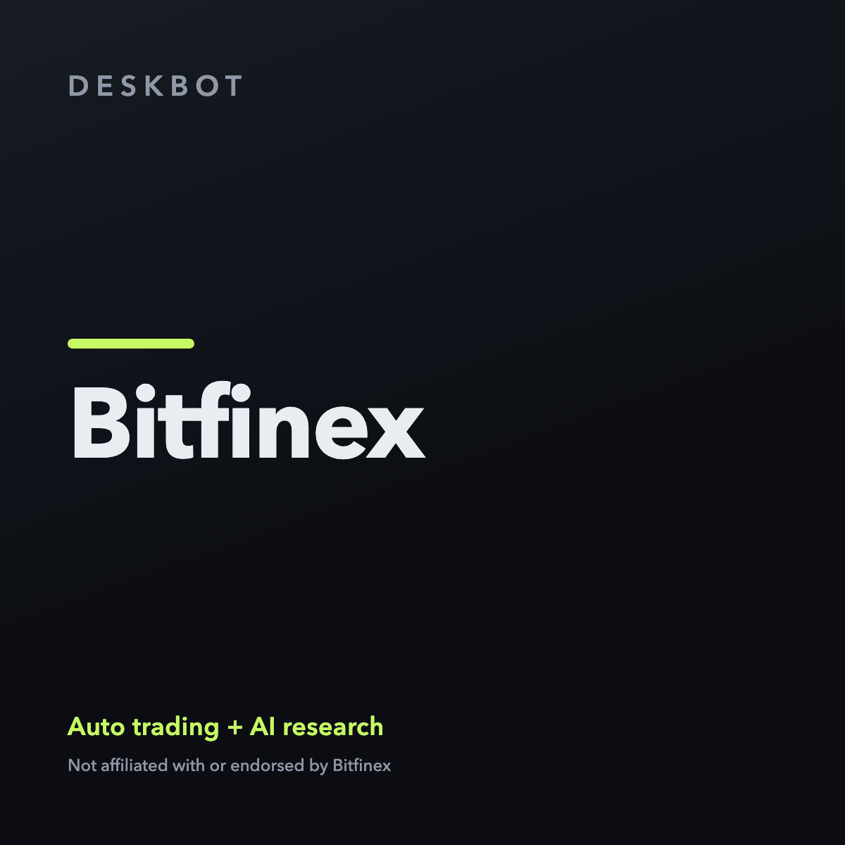 Bitfinex logo on the DeskBot auto trading bot product tile