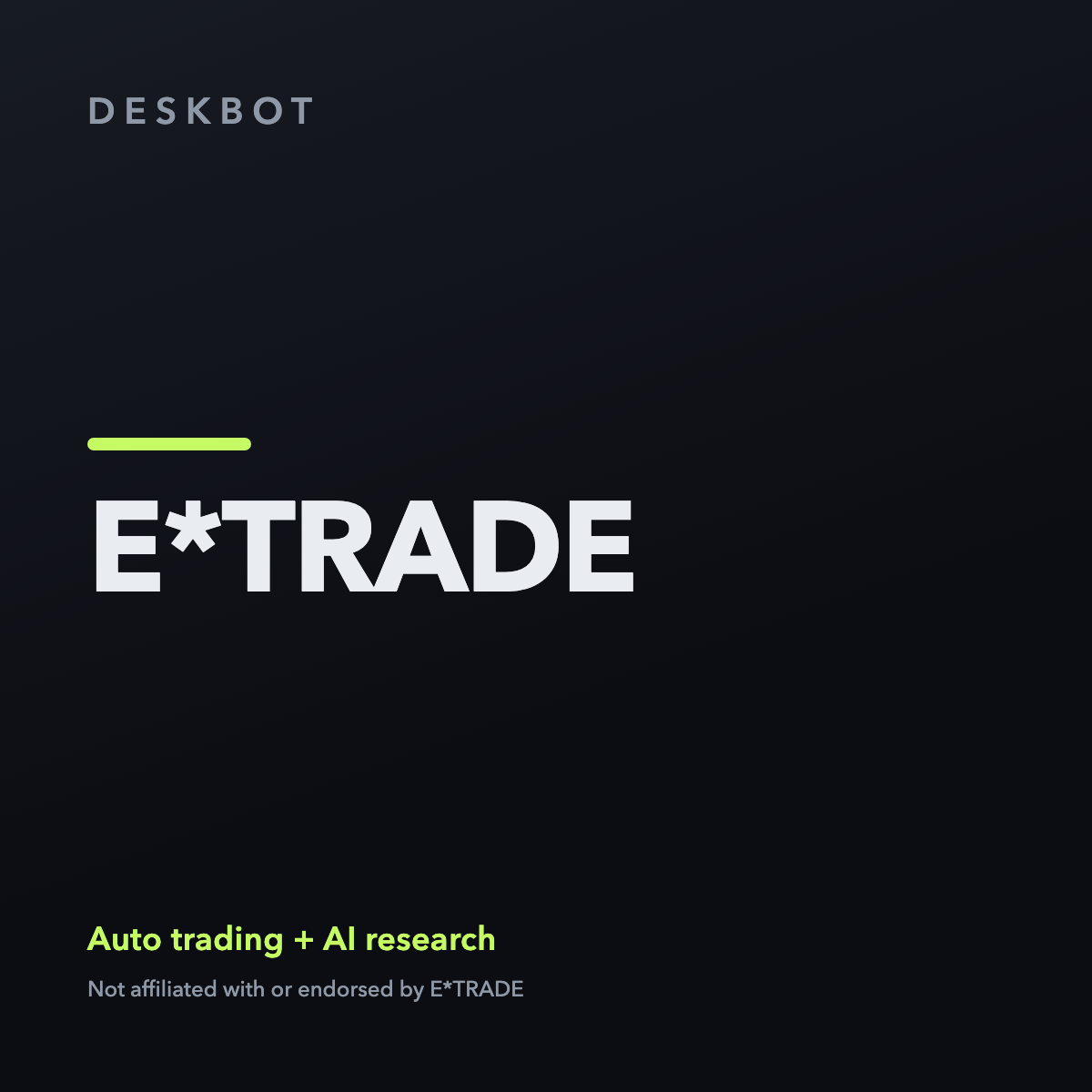 E*TRADE logo on the DeskBot auto trading bot product tile