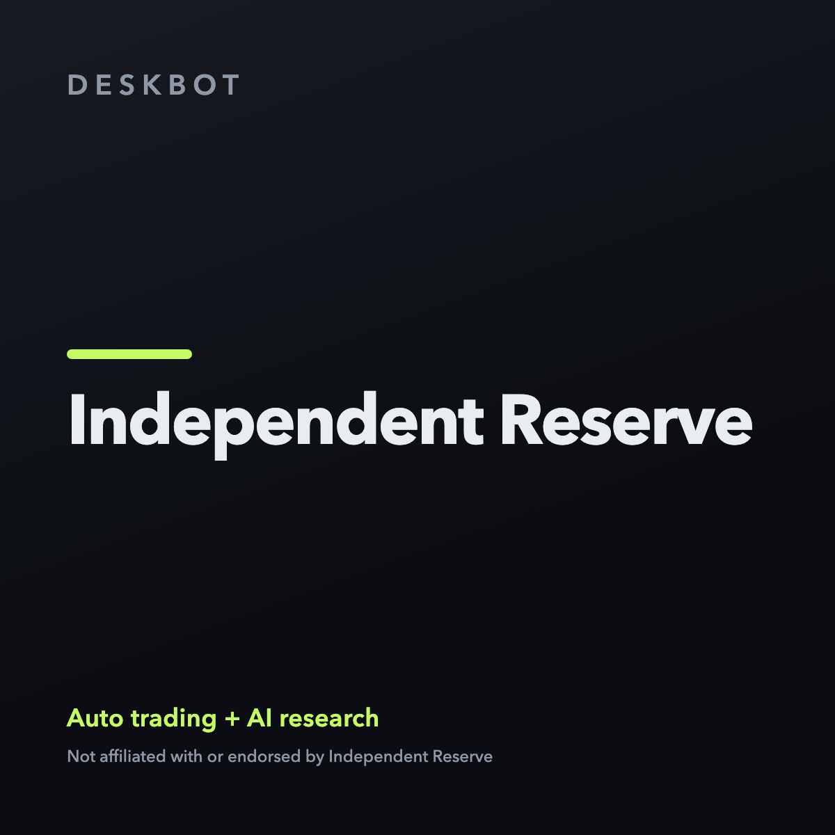 Independent Reserve logo on the DeskBot auto trading bot product tile