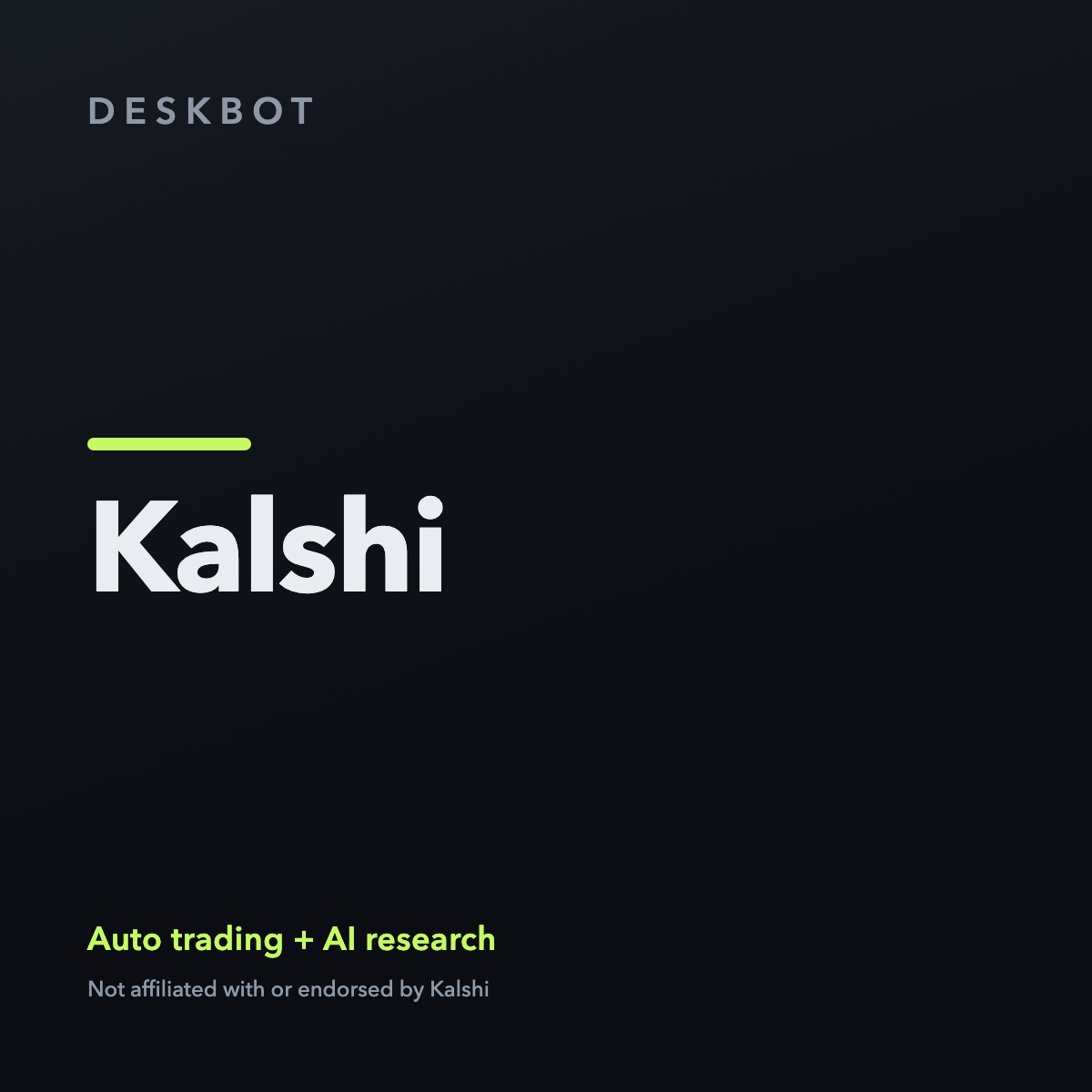 Kalshi logo on the DeskBot auto trading bot product tile