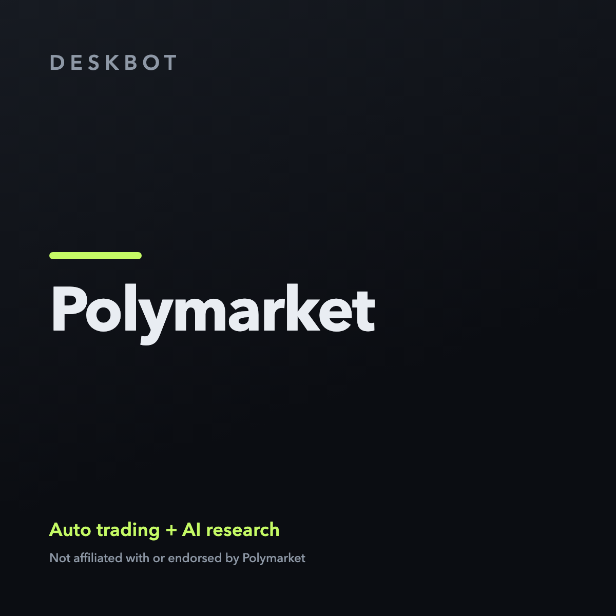 Polymarket logo on the DeskBot auto trading bot product tile